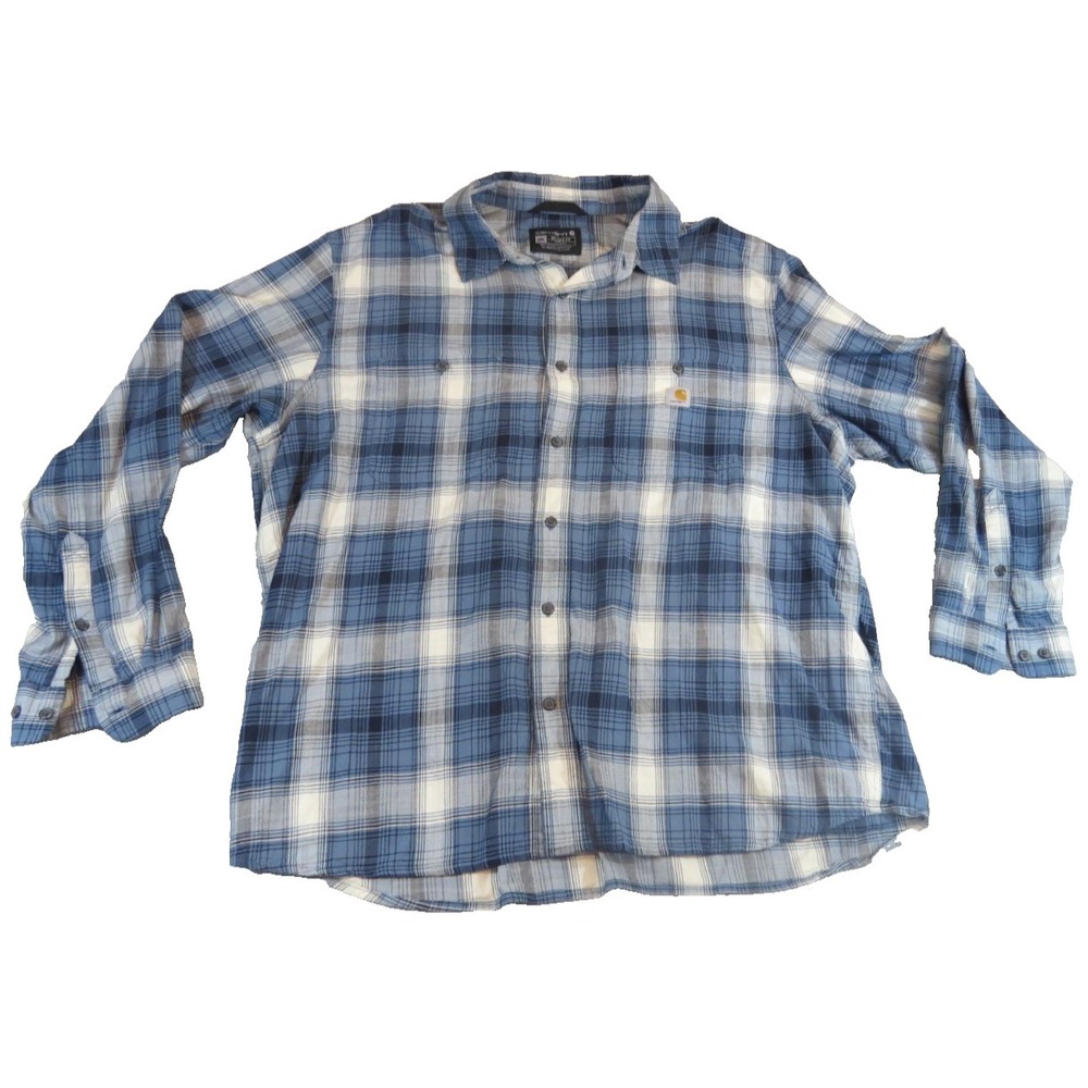 Carhartt Shirt Men 2XL Blue Plaid Rugged Flex Relaxed Fit Long Sleeve Work Woven
